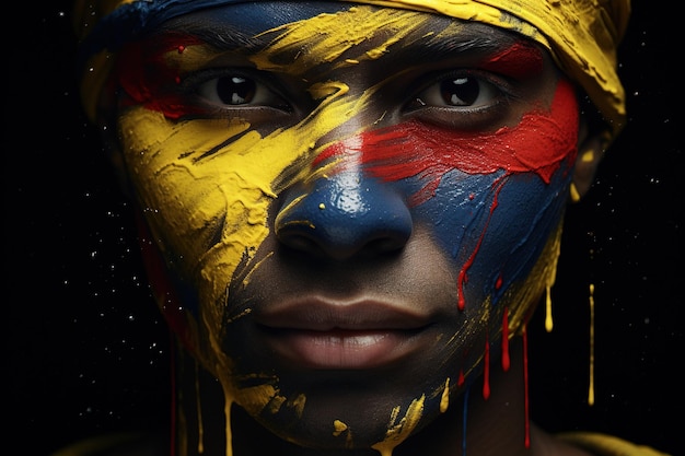 Una persona con una bandera colombiana Patriotismo sentimiento nacional cultura autenticidad colores de la bandera gente étnica Colombia