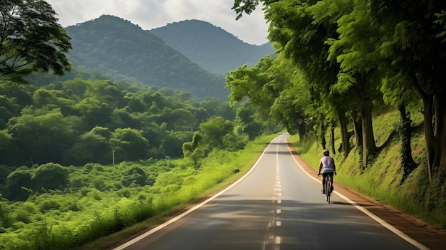 Una persona en bicicleta a lo largo de una carretera de campo pintoresca