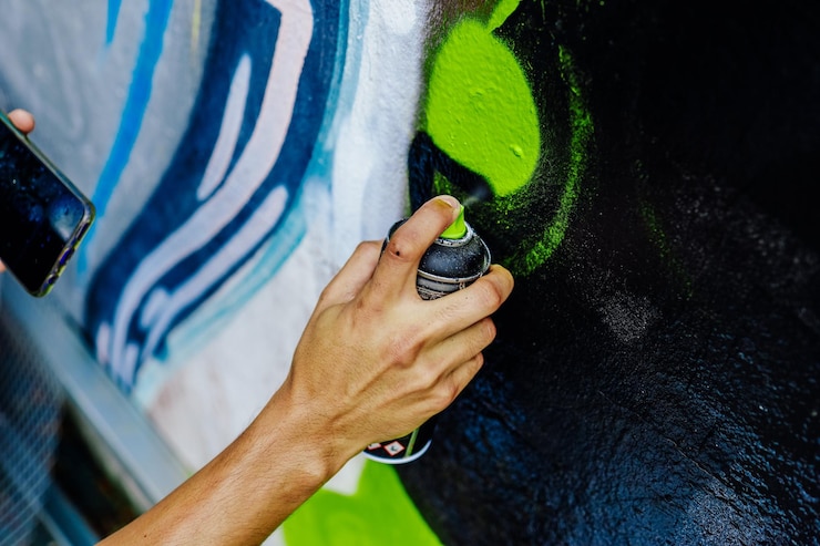 Foto una persona con una botella de pintura en aerosol foto