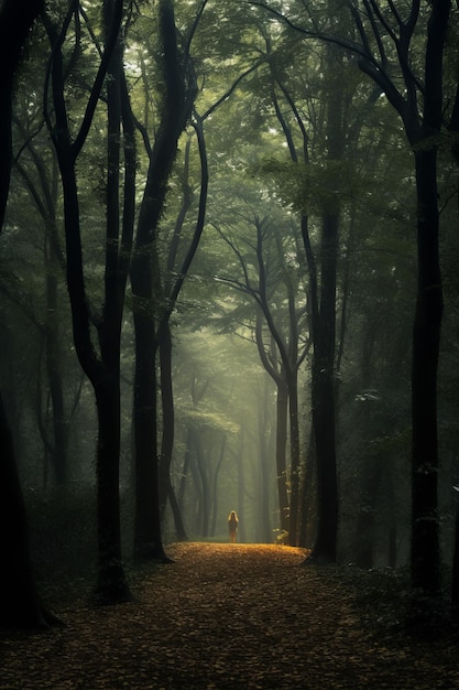 una persona camina por un sendero en medio de un bosque