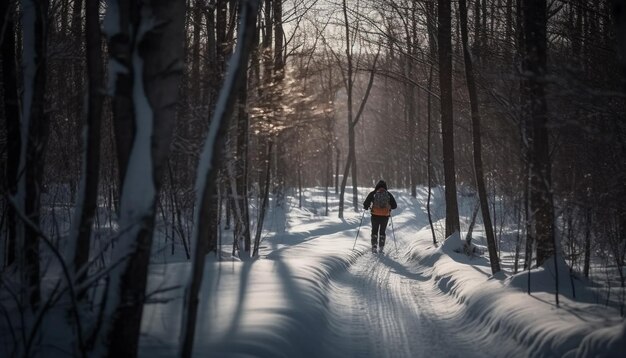 Una persona caminando al aire libre disfrutando de la soledad invernal generada por IA