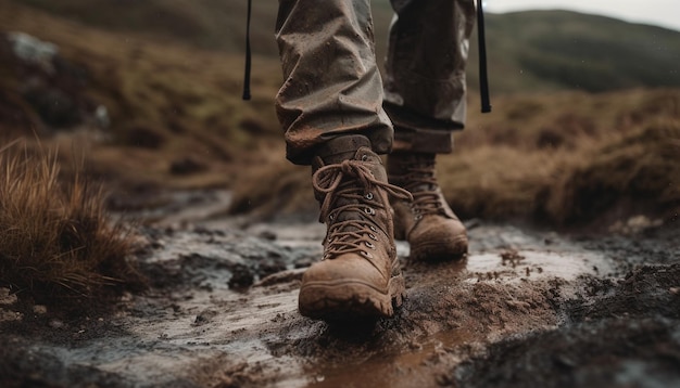 Una persona caminando con botas de cuero al aire libre generada por IA