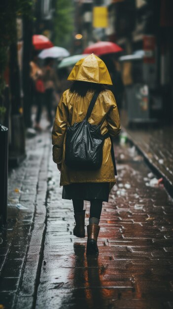 Foto una persona caminando por una calle mojada con paraguas