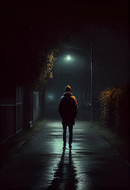 Persona caminando por una calle oscura en la noche generativa ai