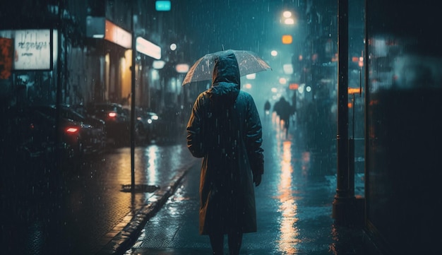 Persona caminando bajo la lluvia IA generativa