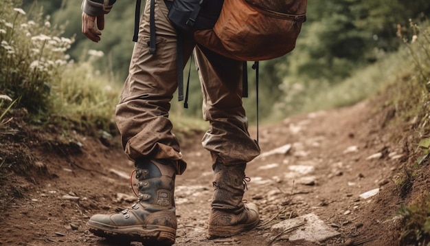 Una persona caminando en la naturaleza con una mochila generada por IA