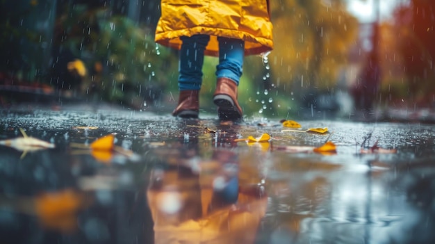 Persona caminando con paraguas bajo la lluvia