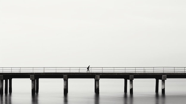 una persona caminando sobre un puente sobre un cuerpo de agua