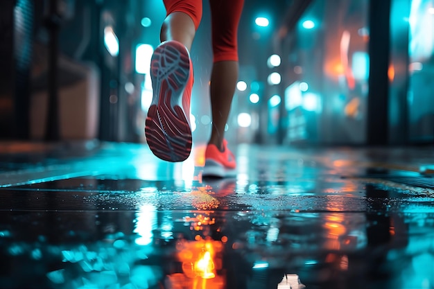 Persona capturada corriendo en la noche de la ciudad