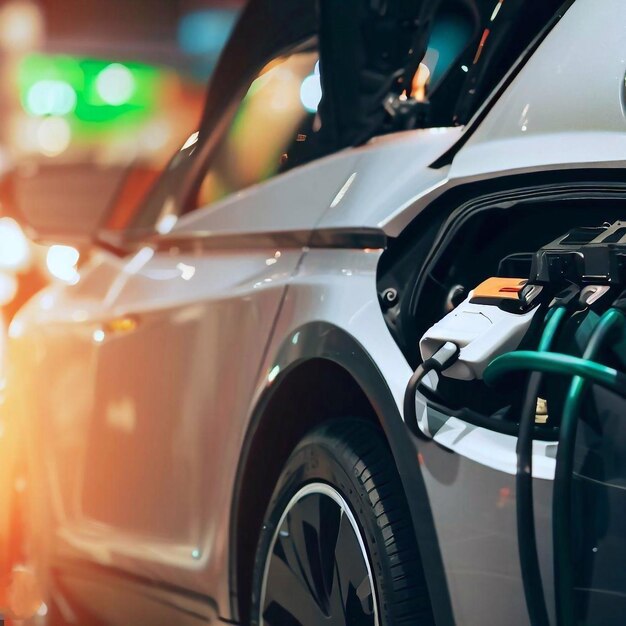 Una persona cargando un coche eléctrico.