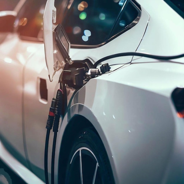 Una persona cargando un coche eléctrico.