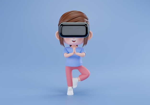 Persona con casco de realidad virtual y haciendo ilustración de renderizado de actividad 3d