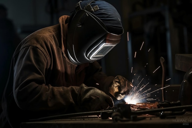 Una persona con casco de soldadura y soldadura con soplete