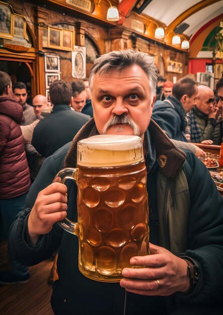 persona con cerveza en el bar