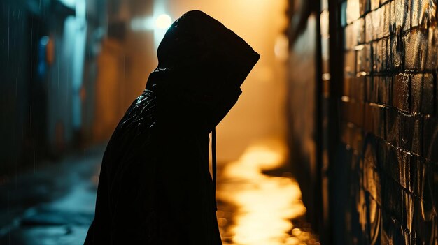 Foto persona con chaqueta con capucha de pie en la lluvia