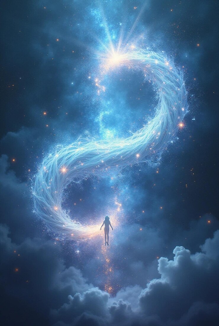 Foto una persona en el cielo con estrellas y galaxia