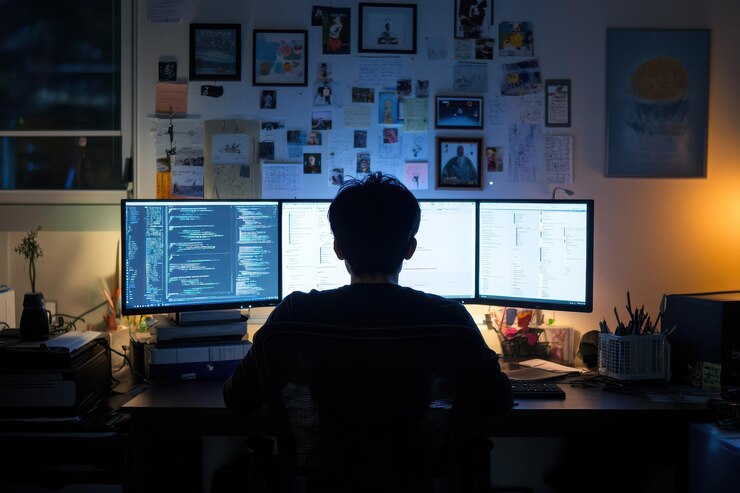 Foto la persona en la computadora de escritorio