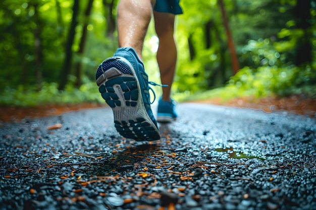 Persona corriendo en el sendero en el bosque 5 de junio Día Mundial de Correr