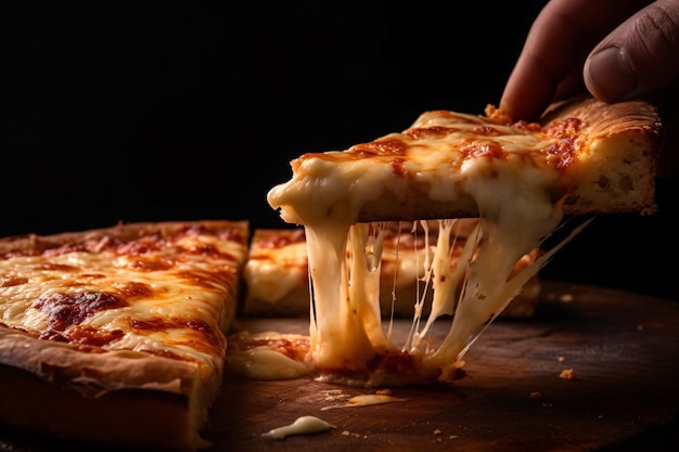 Foto una persona está cortando una porción de pizza con queso.