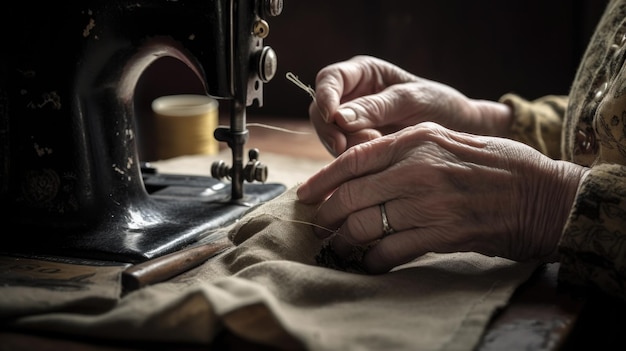 Una persona cosiendo en una máquina de coser.