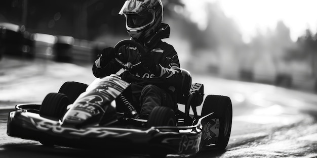 Foto una persona disfrutando de un paseo en go kart perfecto para la promoción de actividades recreativas