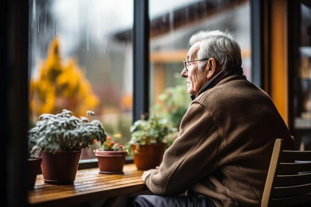 Persona de edad avanzada en soledad doméstica que muestra una profunda soledad y tristeza