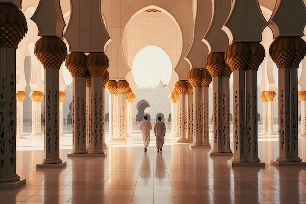 una persona entra a una hermosa mezquita