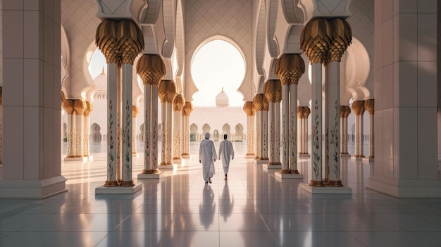 una persona entra a una hermosa mezquita
