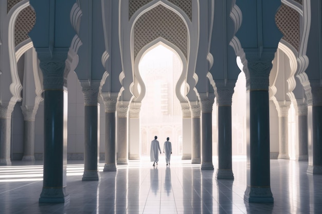 una persona entra a una hermosa mezquita