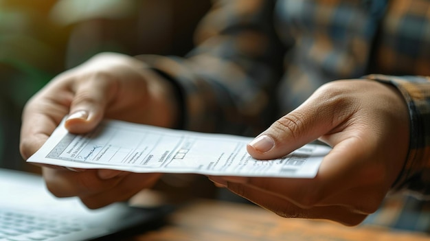 Una persona entregando el papel tapiz de los informes financieros