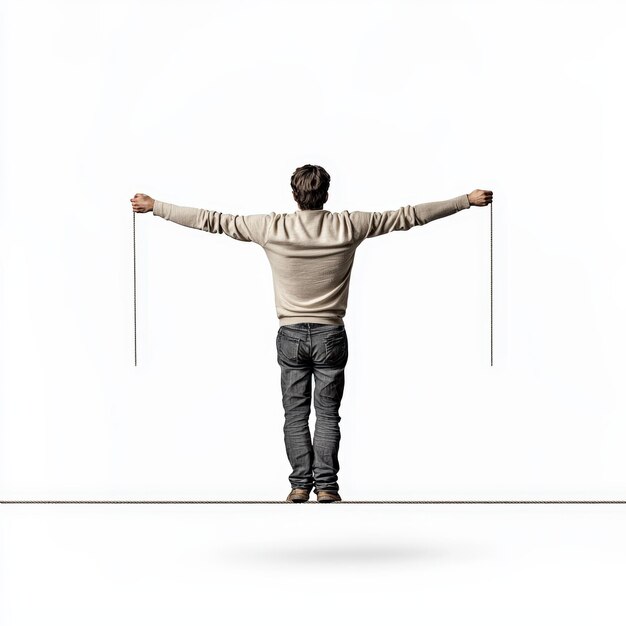 Una persona equilibrándose en una cuerda estrecha con los brazos extendidos ilustrando el enfoque y la determinación en la superación de desafíos