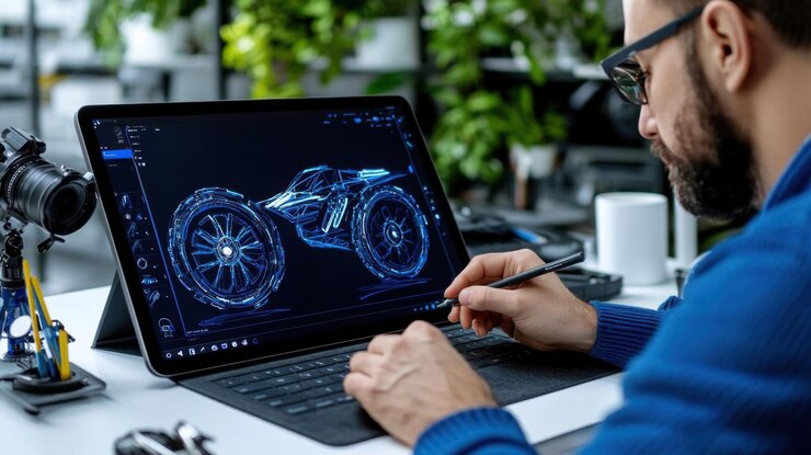 Foto una persona esbozando un nuevo concepto de diseño de producto en una tableta digital con un lápiz