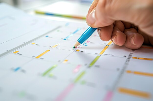 Foto una persona está escribiendo en un calendario con un lápiz