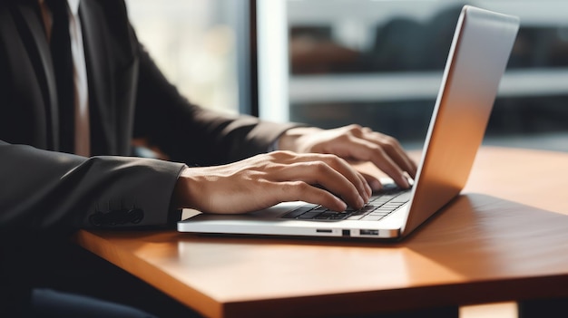 Persona escribiendo en una computadora con fondo borroso