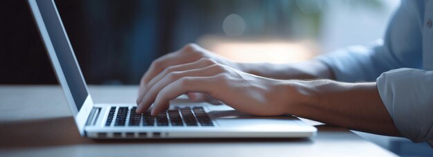 una persona escribiendo en una computadora portátil con las manos en el teclado