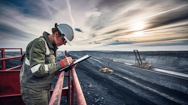 Foto una persona escribiendo en un pedazo de papel con un cielo en el fondo ai generado