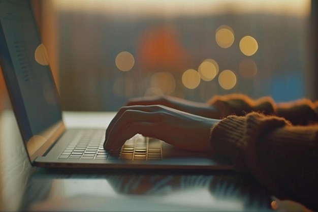 una persona está escribiendo en una computadora portátil
