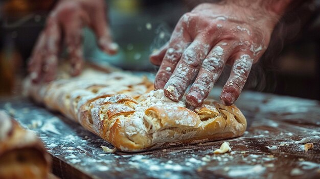 una persona está haciendo un pan con harina en él