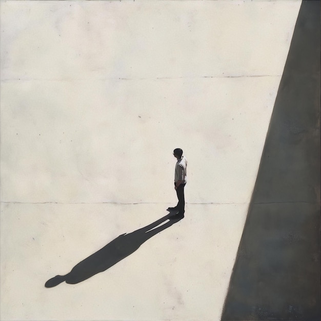 una persona está de pie en una sombra y la sombra de un edificio es visible
