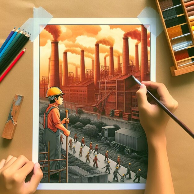 una persona está pintando una imagen de un sitio de construcción