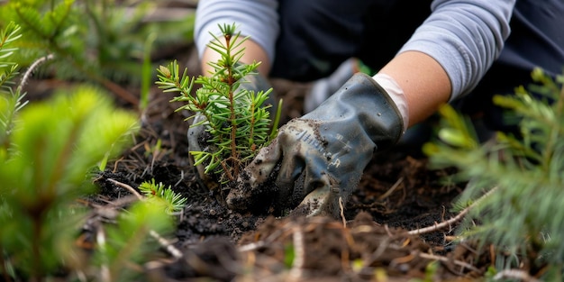 Una persona está plantando un árbol en la tierra