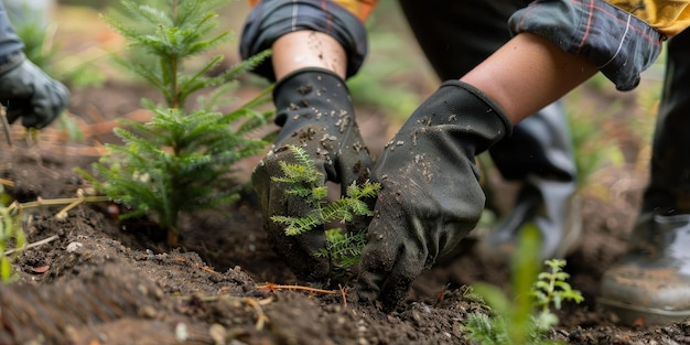 Una persona está plantando un árbol en la tierra