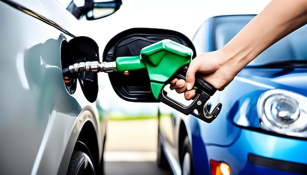 una persona está poniendo una bomba de gas verde en un coche