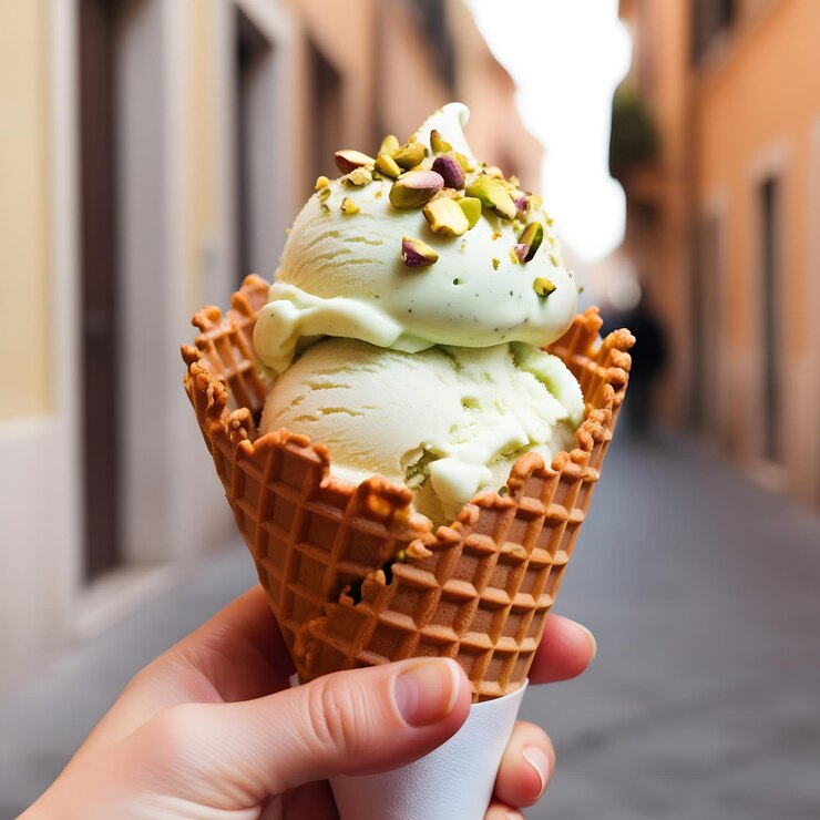 una persona está sosteniendo un cono de helado en su mano