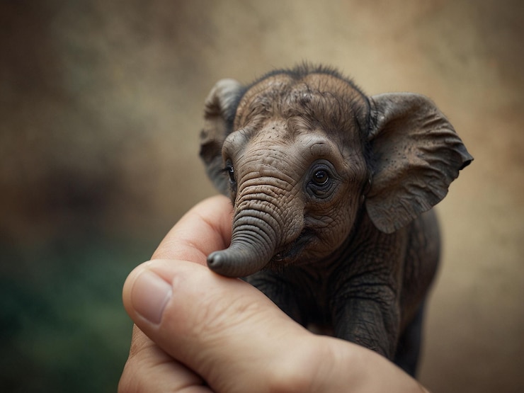 una persona está sosteniendo un elefante bebé en su mano