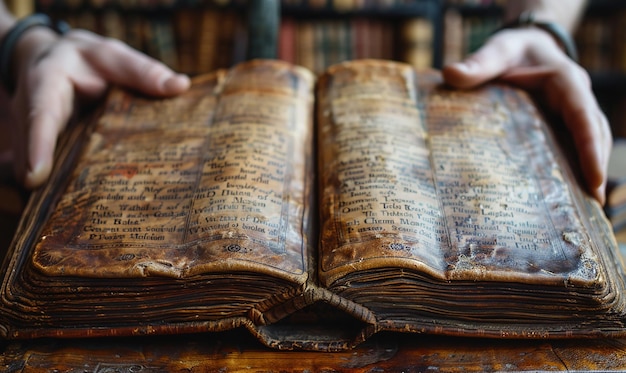 una persona está sosteniendo un libro viejo con la palabra la palabra en él