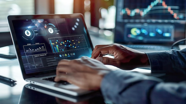 una persona está usando una computadora portátil con la palabra cita la cita en la pantalla