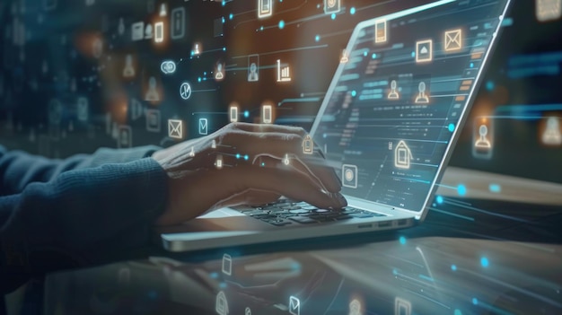 una persona está usando una computadora portátil con la palabra cita en la pantalla