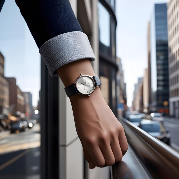 una persona está usando un reloj que dice "la hora"