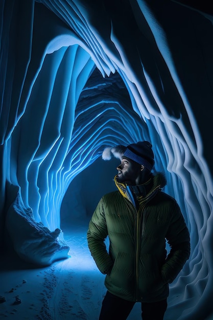 Foto persona explorando cueva ia generativa